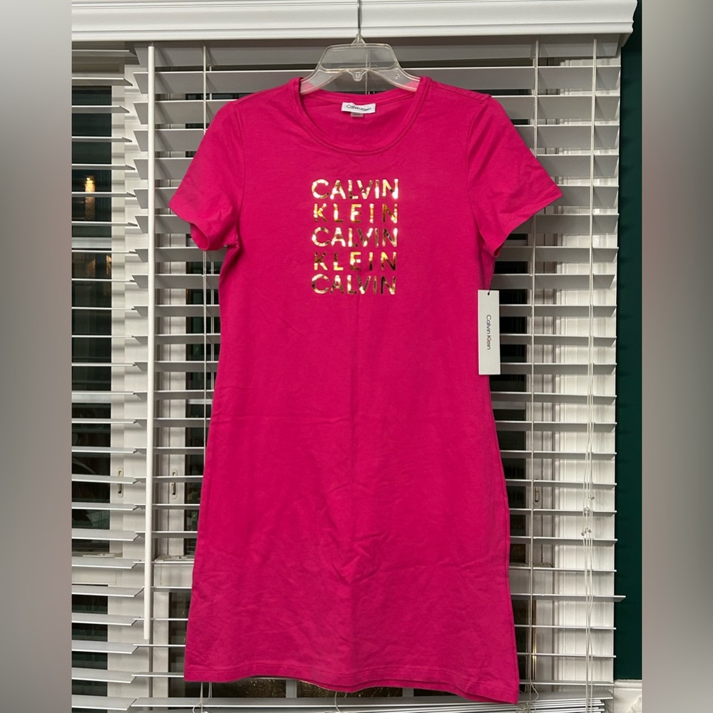 Calvin Klein Women's Logo T-Shirt Dress, New with tags. Womens size Small, pink